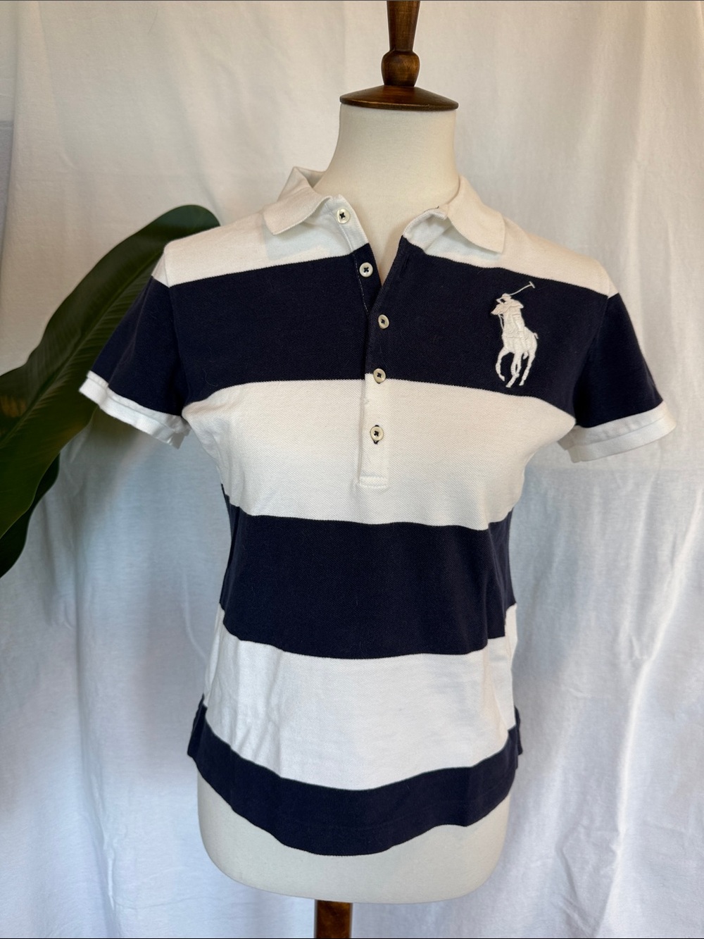 Ralph Lauren Big Pony Navy & White Striped Polo Top